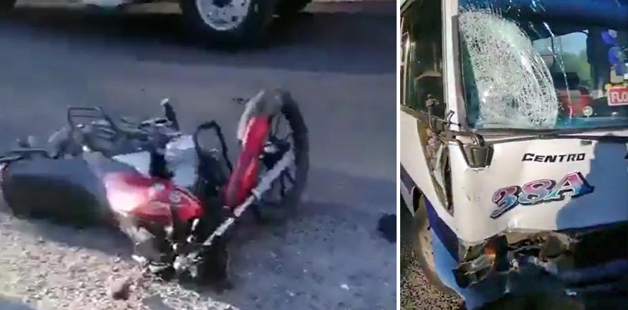 Reportan choque frontal entre motociclista y microbús del transporte colectivo