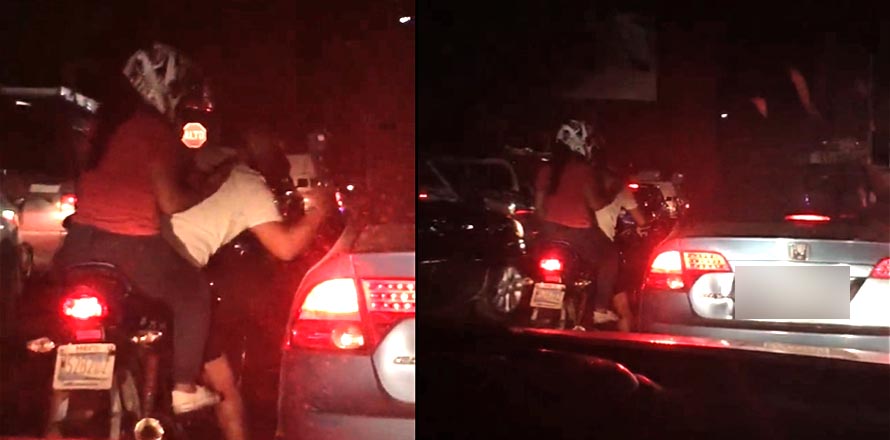 Pareja que se conducía en moto agrede a conductor por no permitirles meterse entre vehículos