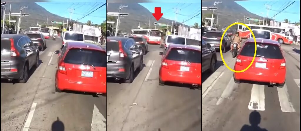 «Este salió peor»: Motociclista se va en medio de los carriles y en sentido contrario (VIDEO)