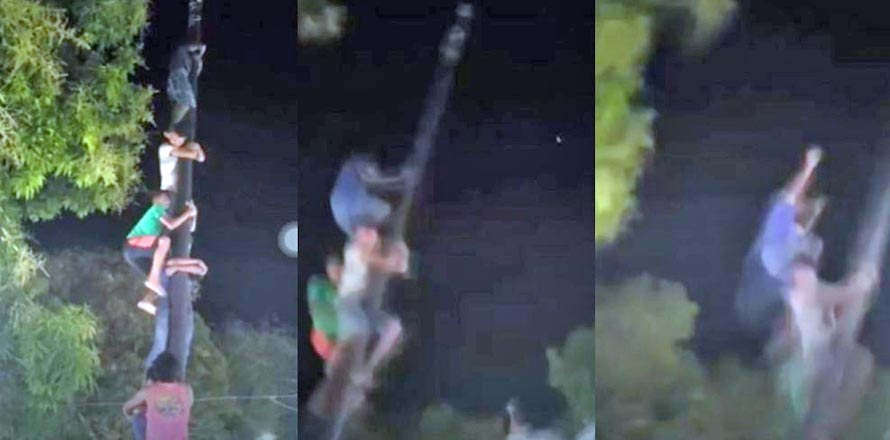 Jóvenes suben a “palo encebado” y este se desploma durante fiesta patronal