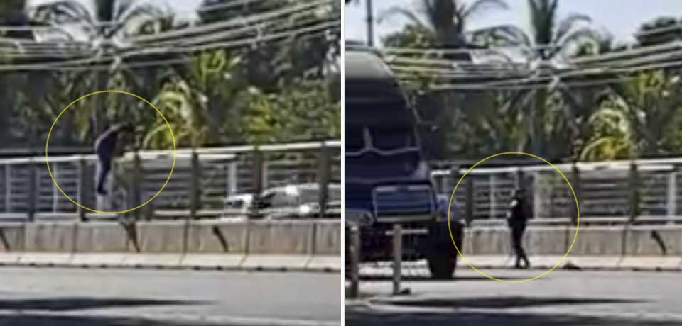 VIDEO: Captan la imprudencia de un peatón que «escala» barrera para cruzar transitada carretera