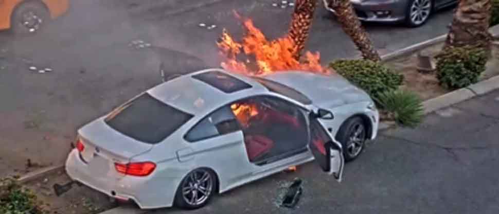 VIDEO: Impactante momento cuando conductor es recatado de un vehículo en llamas