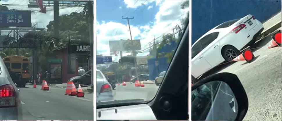 Viralizan video de autobús llevándose varios conos en San Salvador
