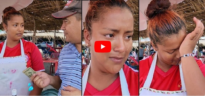 Youtuber sorprende a emprendedora en playa La Puntilla y ella no puede contener las lágrimas: «No había vendido nada»