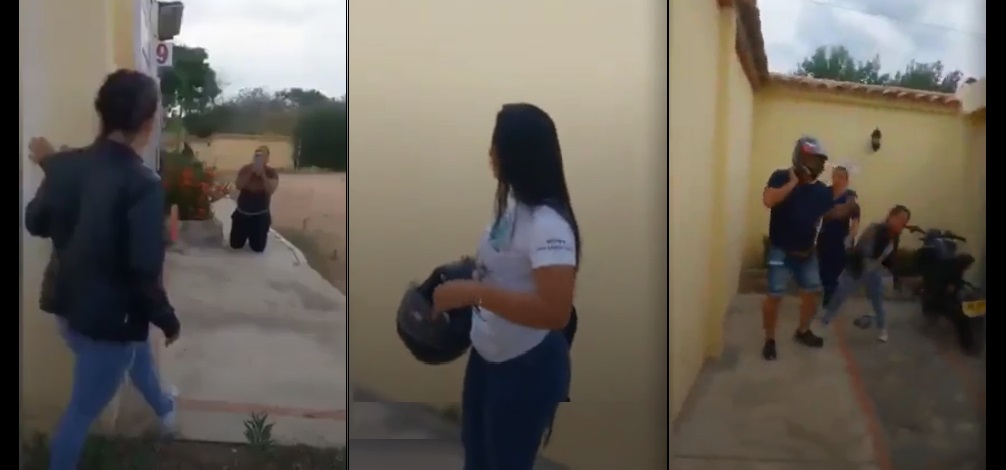 VIDEO: Mujer sorprende a su marido con la amante saliendo de un hotel
