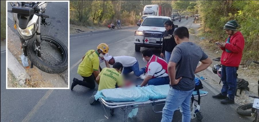 Rastra saca a un motociclista de la carretera y este sufre grave accidente en Apopa