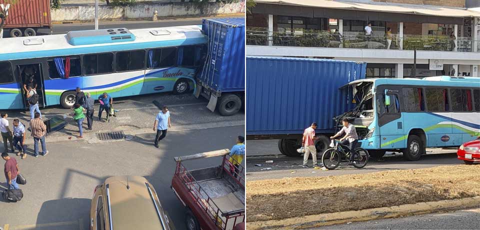 Reportan fuerte accidente entre bus y rastra en Santa Ana