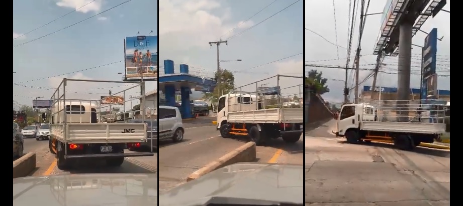 Captan a conductor haciendo arriesgada maniobra sobre la 49a. Avenida Sur de San Salvador