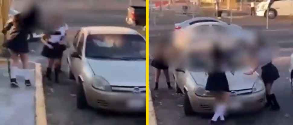 VIDEO: Hombre se toca indebidamente frente a jovencitas y ellas apedrean su carro