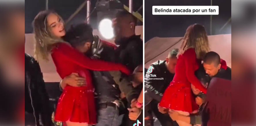 Belinda la pasó muy mal luego de que un fan se le lanzara en pleno concierto