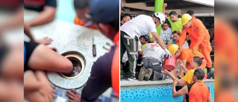 Bomberos auxilian a mujer tras quedar atrapado su pie en el filtro de una piscina