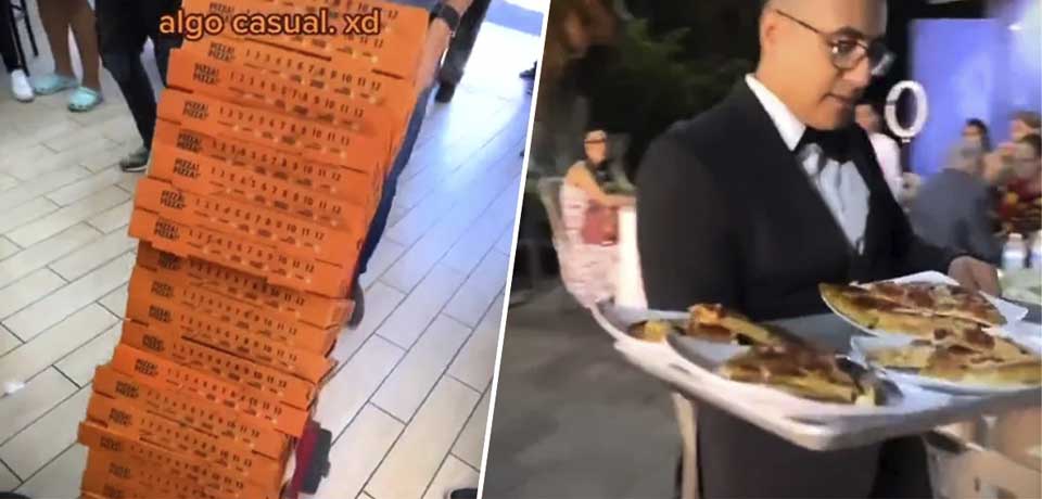 VIDEO: Critican a novios por dar pizza en su boda