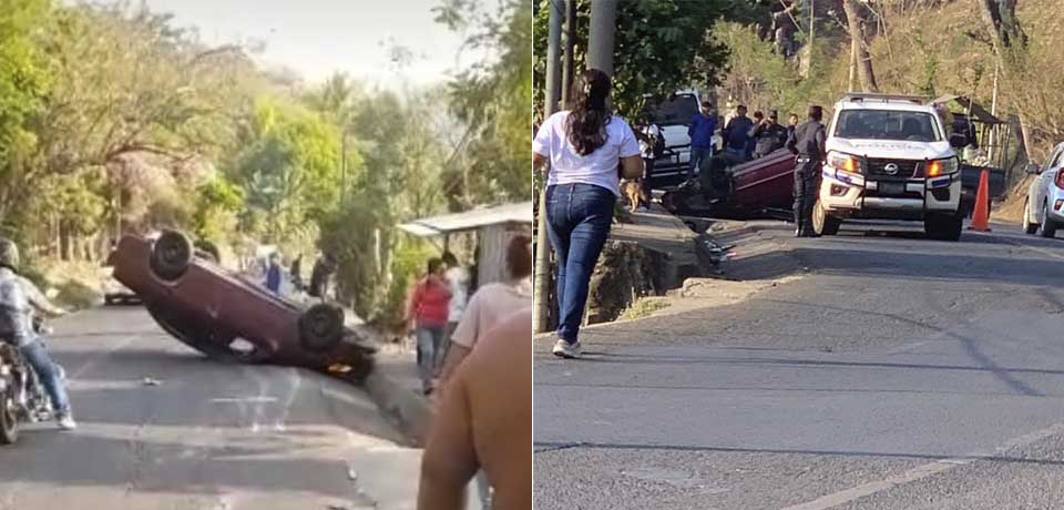 Conductor vuelca tras explotar una llanta al vehículo