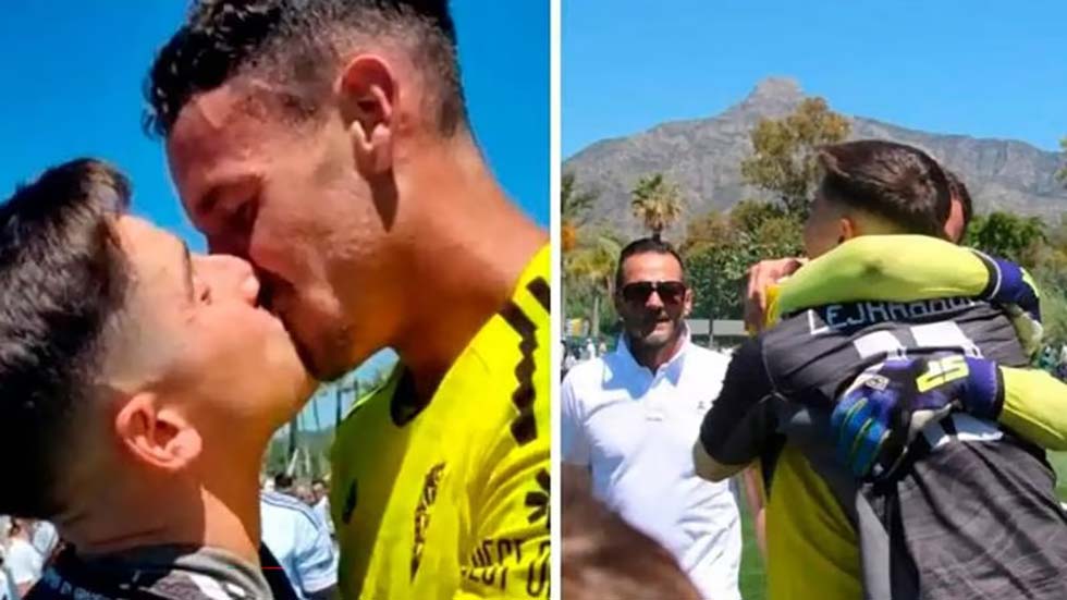 Portero español «sale del closet» al celebrar ascenso con un beso a su novio  