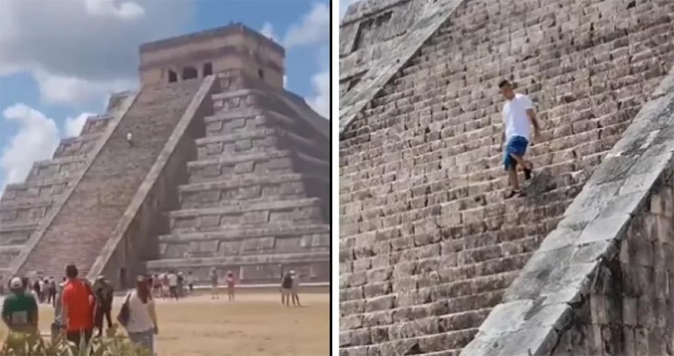 VIDEO: Captan a otro turista subiendo a pirámide de Chichen Itzá  