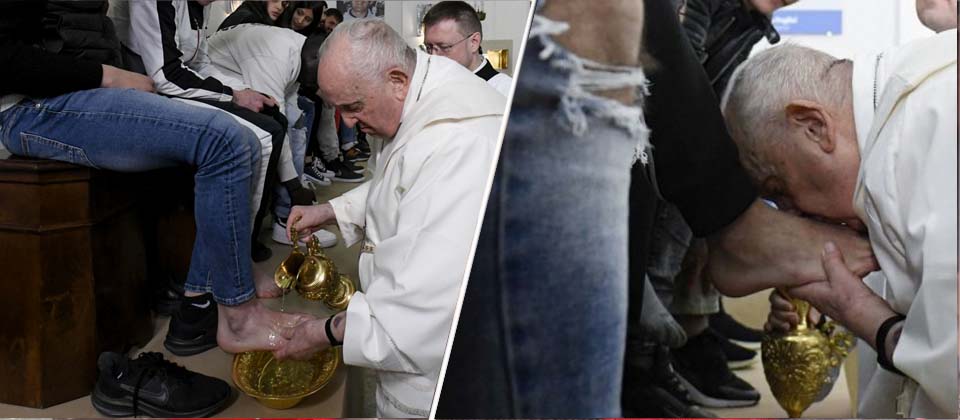 Papa Francisco lava los pies a 12 sujetos detenidos durante el Jueves Santo