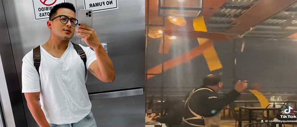 «Que miedo»: Ronoldy se lleva el susto de su vida tras ver volar su cena y cielo falso en restaurante