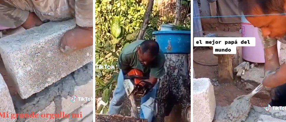 Jovencita presume en TikTok a su padre quien no tiene manos y trabaja como albañil