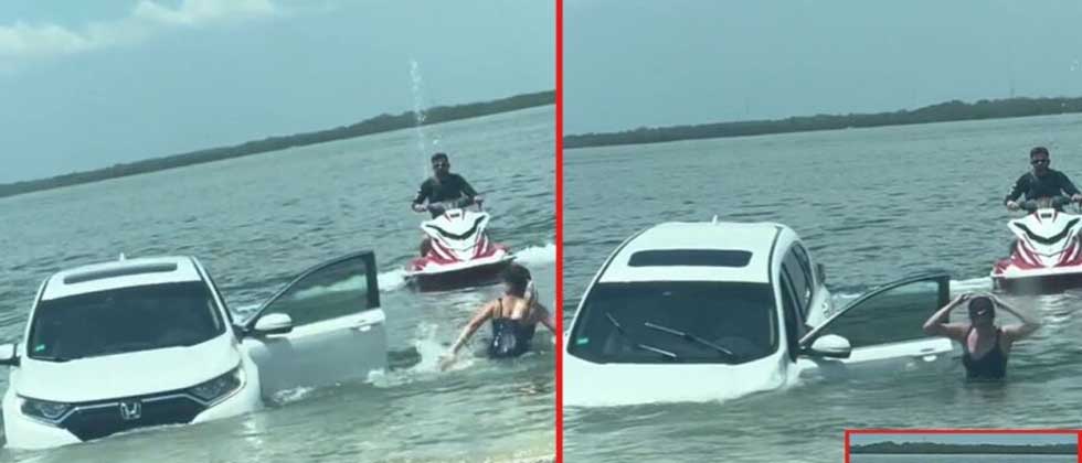 Mujer hunde su camioneta en la orilla del mar