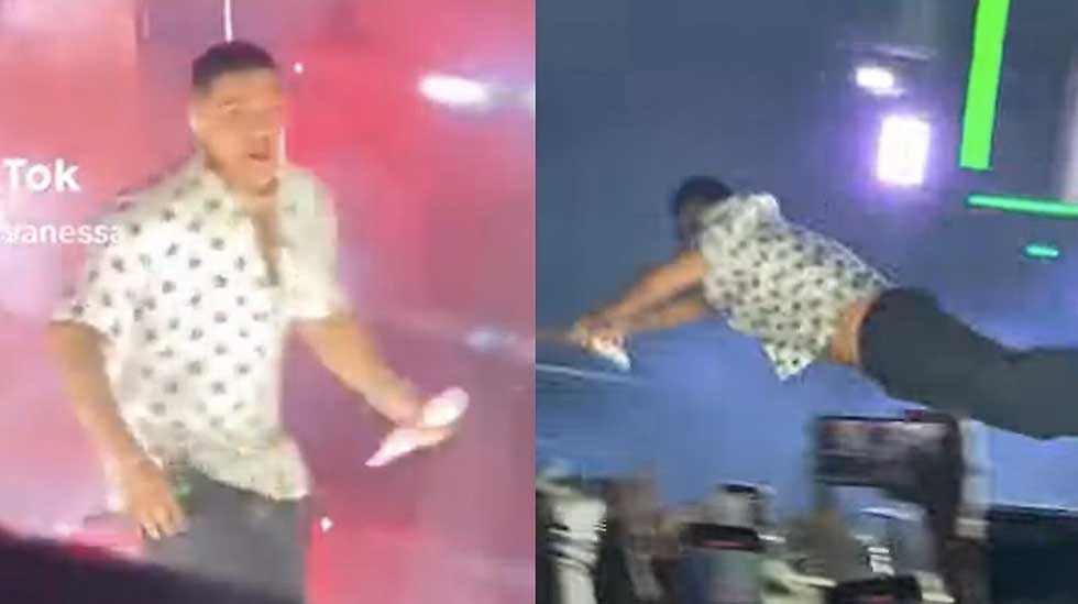 Vocalista de Grupo Firme se lanza al público durante concierto y nadie lo agarra