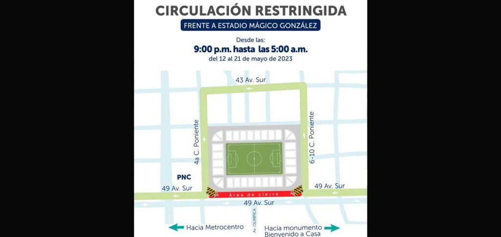 VMT anuncia cierre de la 49ª Avenida Sur frente al Mágico González