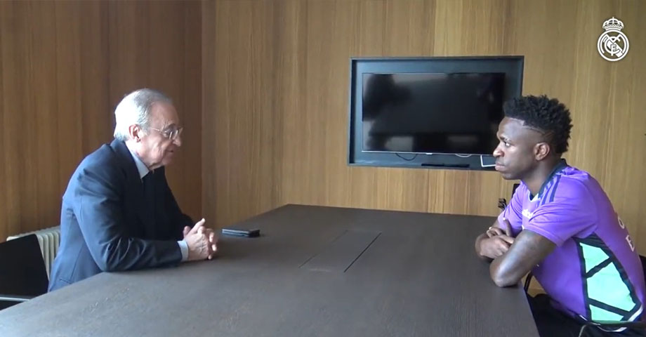 Presidente del Real Madrid, Florentino Pérez, se reúne con Vinicius para mostrarle su apoyo y cariño