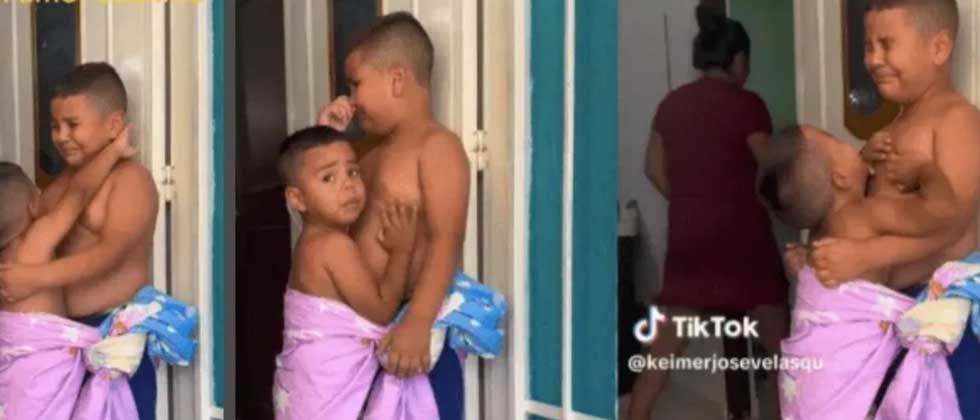 Padre amarra de la cintura a sus hijos como castigo por pelear