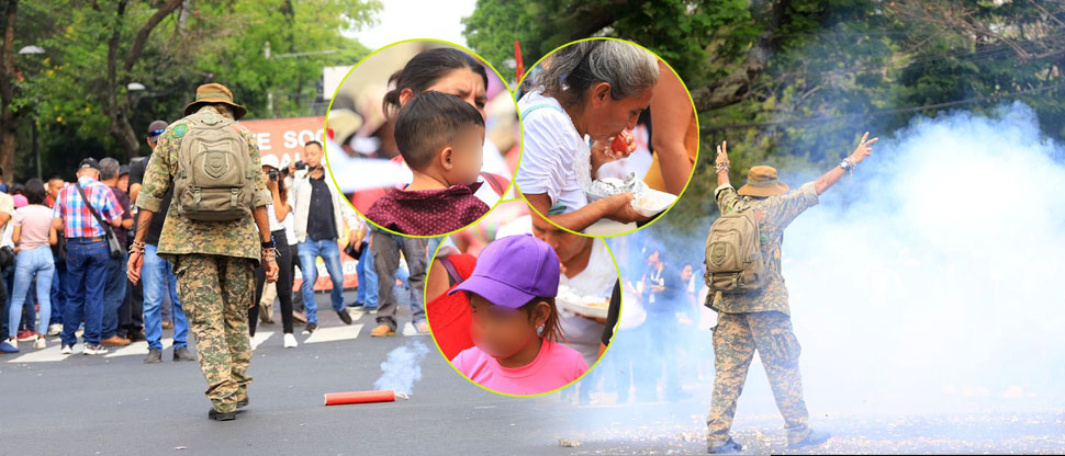 Uso de pólvora prohibida pone en riesgo a niños y adultos mayores en marcha contra el Gobierno