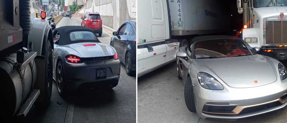 Reportan accidente entre lujoso Porsche y un camión en San Salvador