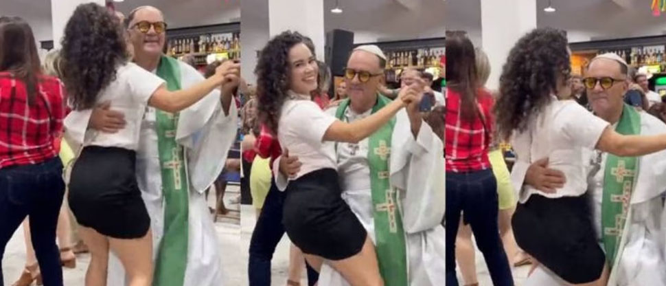 Viralizan a sacerdote que saca los pasos prohibidos en provocador baile con jovencita