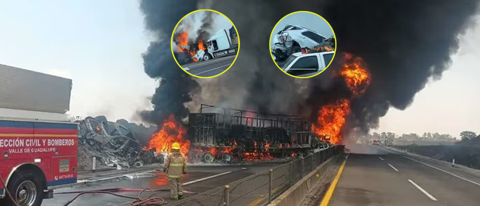 Rastras y vehículos involucrados se incendian tras múltiple accidente en México  