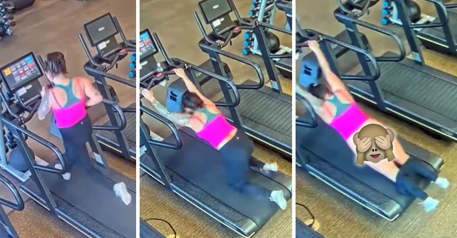 Mujer termina semidesnuda tras accidentarse mientras hacia su rutina en el gimnasio