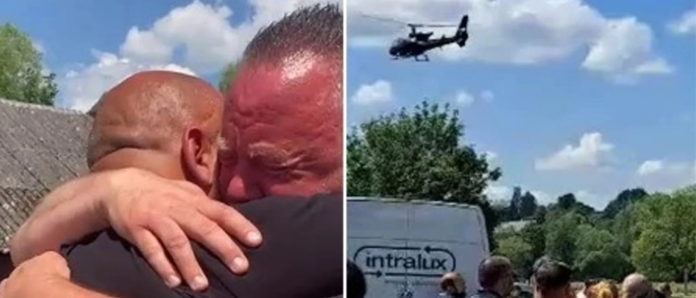 Hombre finge su muerte y llega en helicóptero a su entierro
