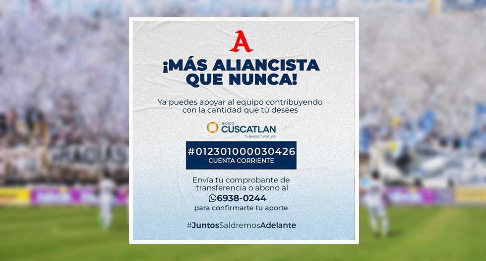 Alianza habilita cuenta bancaria para recibir aportes de sus aficionados