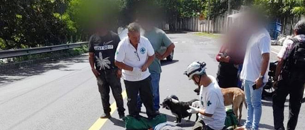 Motociclista queda tendido sobre el pavimento tras accidentarse en Soyapango