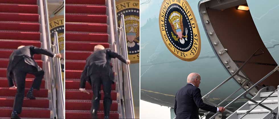 Joe Biden usa escaleras más cortas para evitar caídas al abordar el avión presidencial