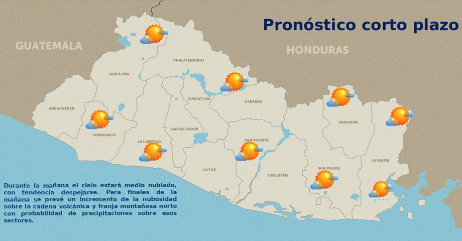 Cielos nublados con posibilidades de precipitaciones pronostica MARN este lunes