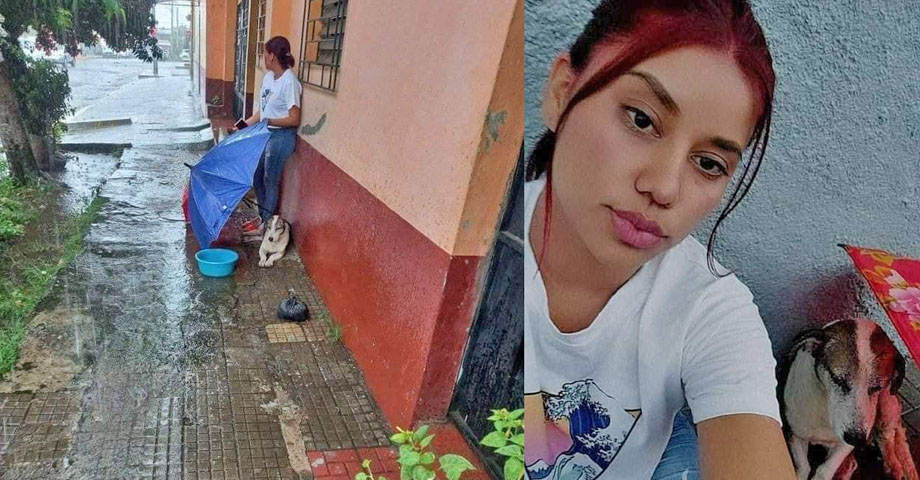 Aplauden a joven que protegió de la lluvia a un perrito que fue atropellado en Ahuachapán