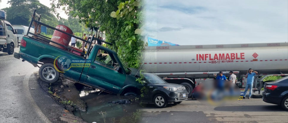 Conductor realiza giro indebido y choca contra una pipa en carretera a Sonsonate