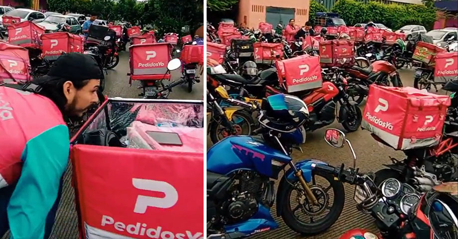 VIDEO | Repartidor de comida pierde su moto entre la de sus compañeros