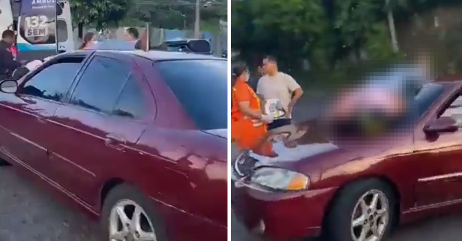 Motociclista termina en el parabrisas de un carro tras accidentarse en calle Agua Caliente