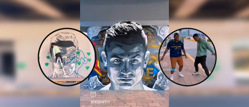 Artista urbano plasma su arte y hace mural de CR7 en cercanías del estadio Mágico González
