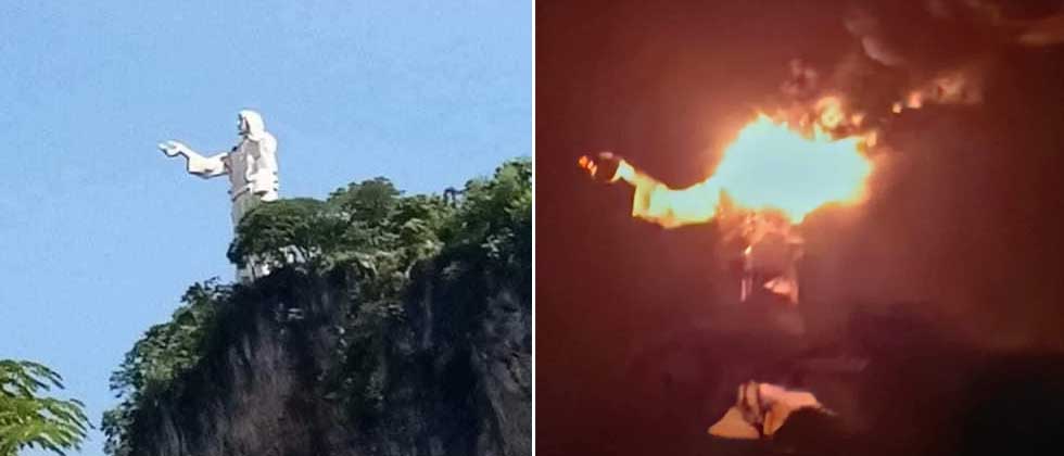 VIDEO: Fuerte rayo destruye famosa imagen de Cristo