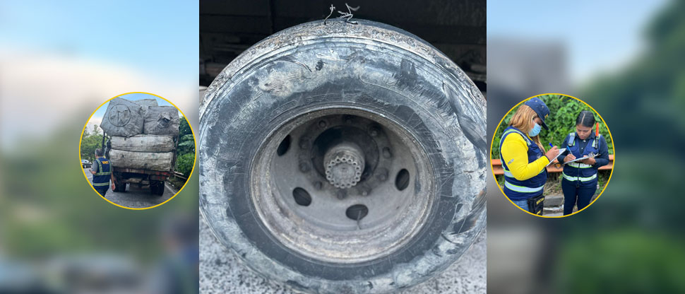 Hasta los alambres se miraban: Multan a camionero por circular con llantas deplorables
