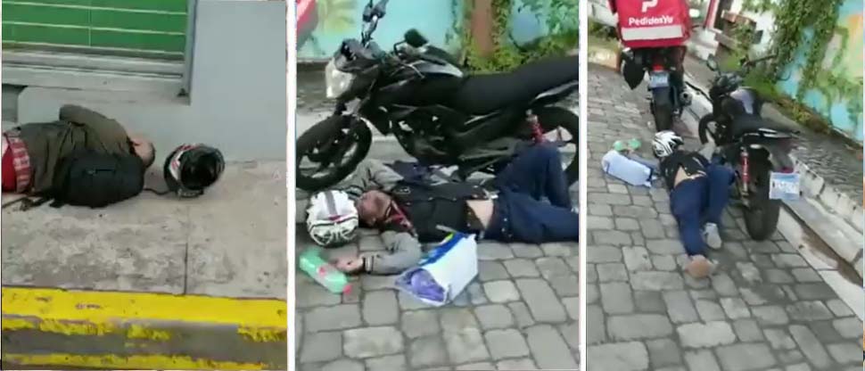 Viralizan video de motociclistas dormidos en las aceras de la playa El Tunco