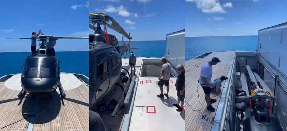 Viralizan video de como guardar un helicóptero en yate de 49 millones de dólares