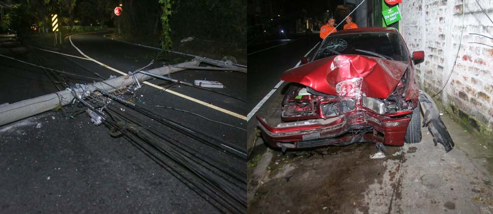 Abandonan auto tras chocar contra poste del tendido eléctrico
