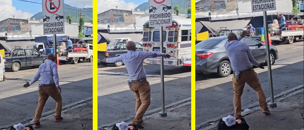 Captan a señor aplicando sus mejores golpes de kung fu a señal de tránsito en San Salvador