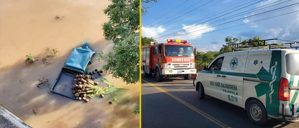 Vehículo cae a un río tras precipitarse desde un puente en Chalatenango