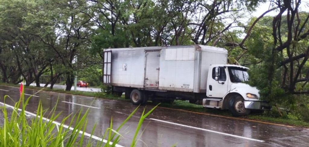Conductor pierde el control y camión choca contra un árbol en Autopista a Comalapa